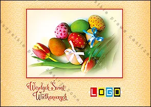 Pisanki i tulipany w obwódce, rozłożony